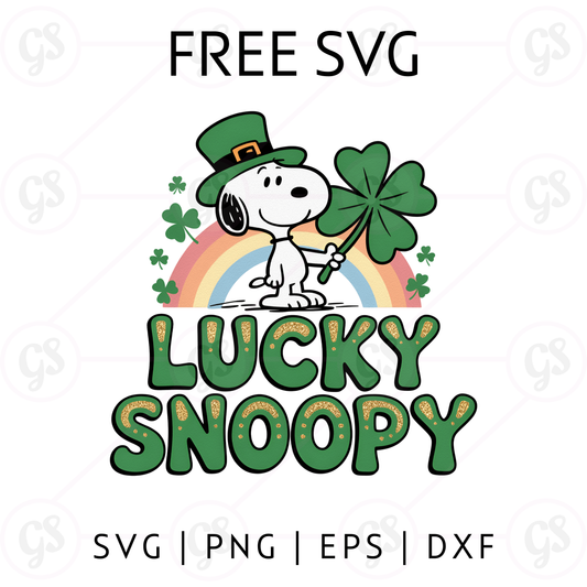 Lucky Snoopy SVG Free | Snoopy Holding Shamrock St Patrick’s Day Cut File for Cricut & Silhouette