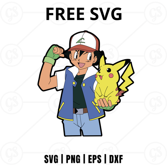 Pikachu and Ash SVG Free | Pokemon Trainer Character Design for Cricut & Silhouette