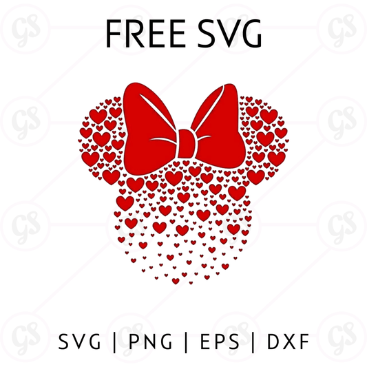 Valentine Minnie Hearts SVG Free | Bow Love Design for Cricut & Silhouette