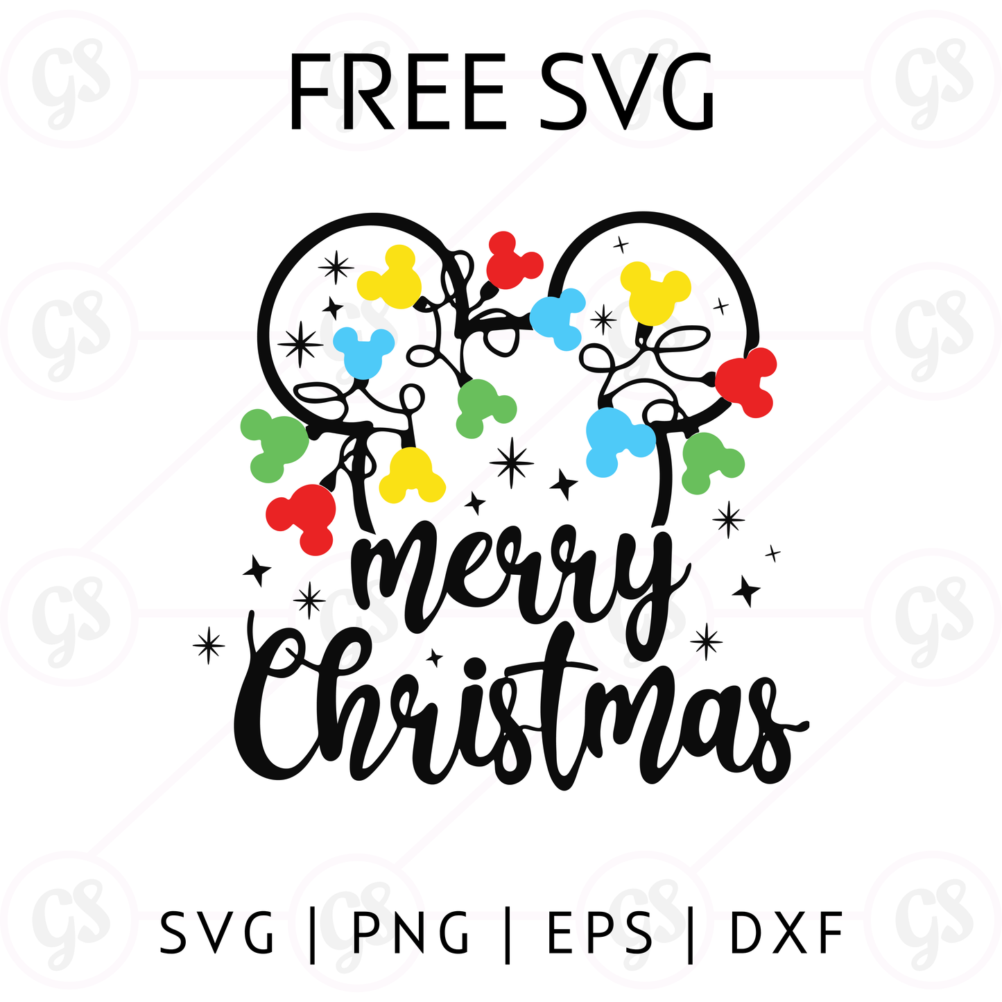 Merry Christmas Mickey Lights SVG Free | Simple Christmas Mouse Design for Cricut & Silhouette