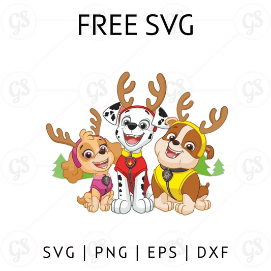 Paw Patrol Christmas SVG Free | Reindeer Costume Puppy Trio for Cricut & Silhouette