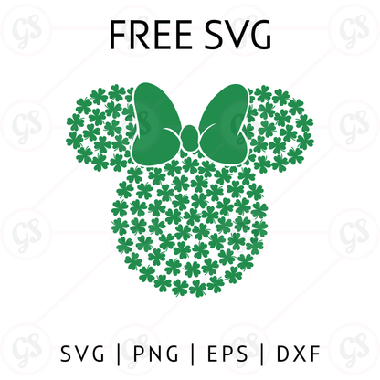 Shamrock Minnie Head SVG Free | Clover Bow Mouse Cut File for Cricut & Silhouette