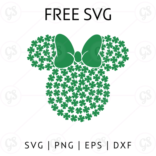 Shamrock Minnie Head SVG Free | Clover Bow Mouse Cut File for Cricut & Silhouette