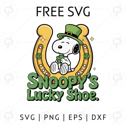 Snoopy’s Lucky Shoe SVG Free | St Patrick’s Day Horseshoe and Snoopy Design for Cricut & Silhouette