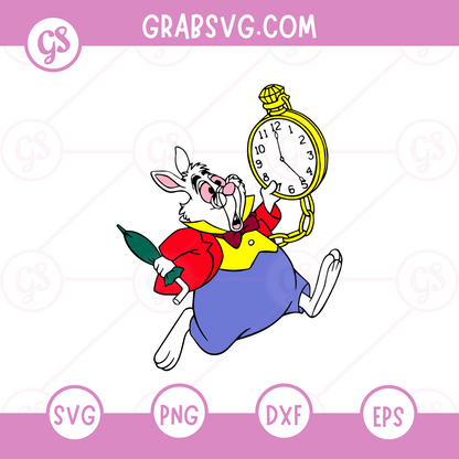 White Rabbit Jumping with Pocket Watch SVG Free | Rushing Wonderland Character for Cricut & Silhouette