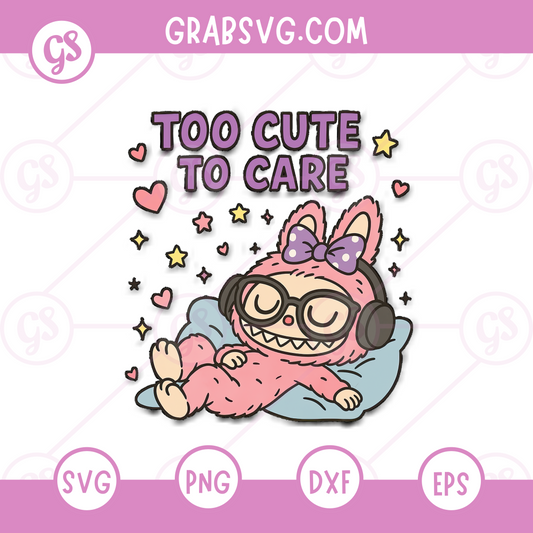 Too Cute to Care SVG Free | Relaxing Bunny in Headphones Clipart for Cricut & Silhouette