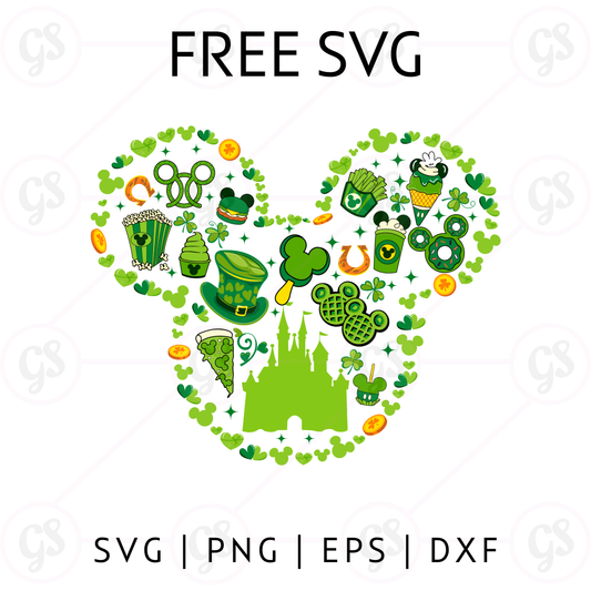 St Patrick’s Day Doodle Minnie SVG Free | Shamrock Bow Castle Cut File for Cricut & Silhouette