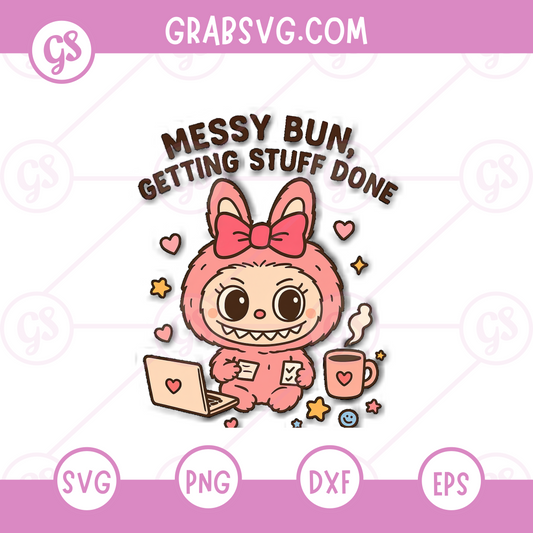 Messy Bun Getting Stuff Done SVG Free | Cute Working Bunny with Coffee for Cricut & Silhouette