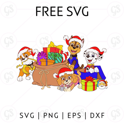 Paw Patrol Christmas SVG Free | Cute Puppy Gift Scene for Cricut & Silhouette
