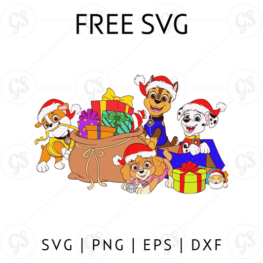 Paw Patrol Christmas SVG Free | Cute Puppy Gift Scene for Cricut & Silhouette