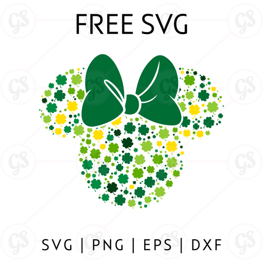 St Patrick’s Day Minnie Bow SVG Free | Shamrock Mouse Head Cut File for Cricut & Silhouette