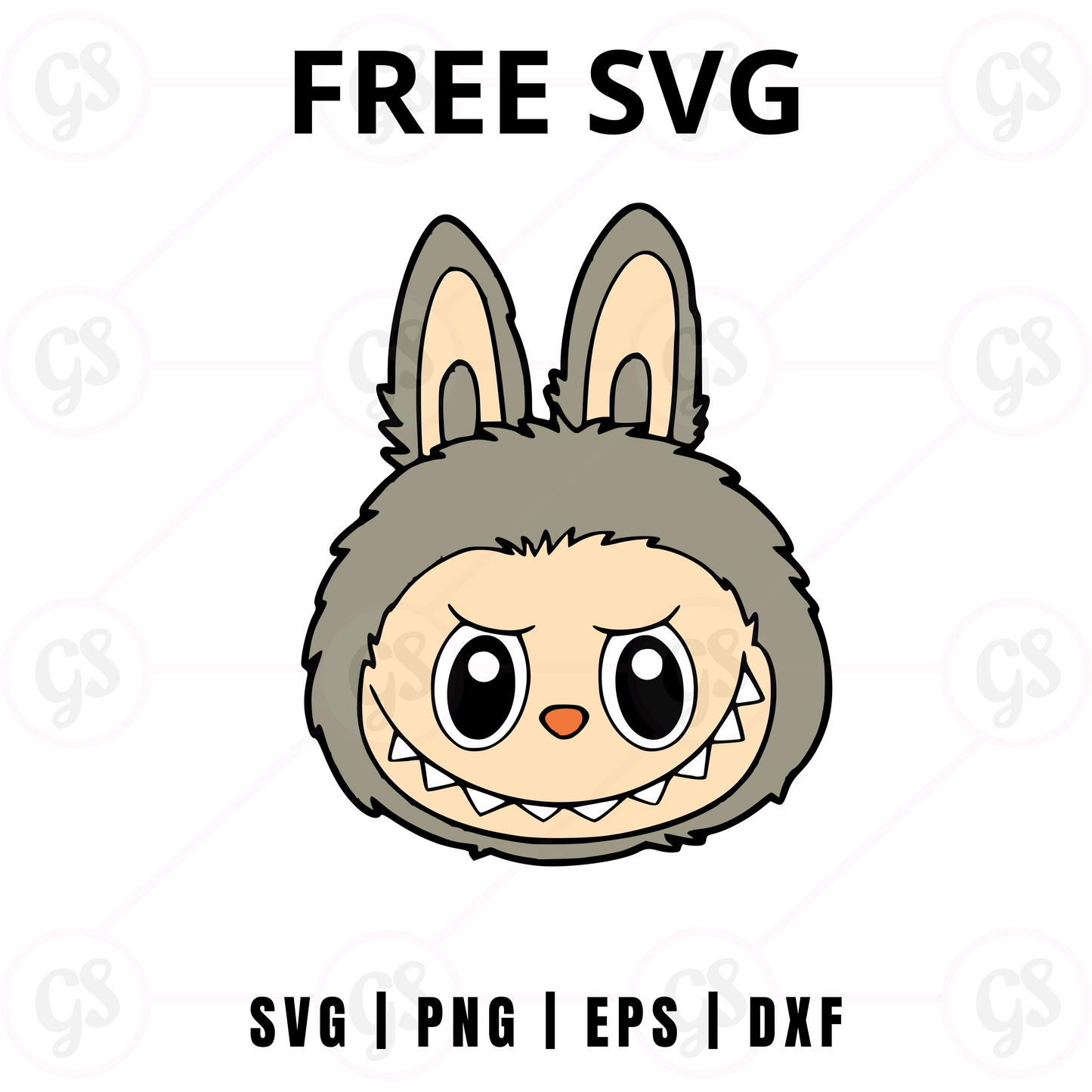 Labubu Monster SVG Free | Grinning Beige Bunny Head Cut File for Cricut & Silhouette