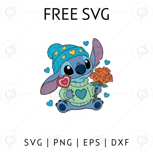Stitch Valentine Flowers SVG Free | Cozy Love Gift Design for Cricut & Silhouette