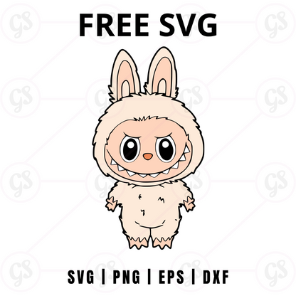 White Bunny Labubu SVG Free | Fluffy Standing Character Cut File for Cricut & Silhouette