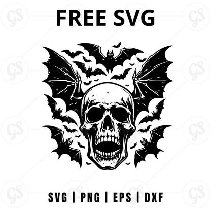 Bat Skull SVG Free | Flying Bats Surround Skull Cut File for Cricut & Silhouette