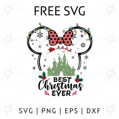 Best Christmas Ever Minnie SVG Free | Bow & Castle Christmas Design for Cricut & Silhouette
