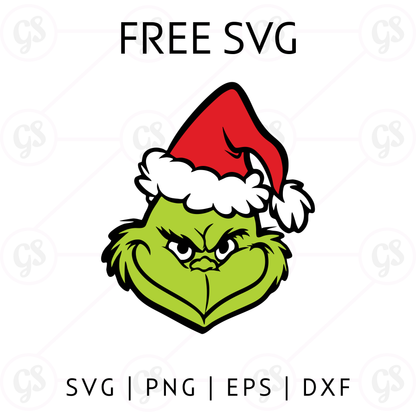 Grinch SVG Free | Mean Grinch Face in Santa Hat for Cricut & Silhouette