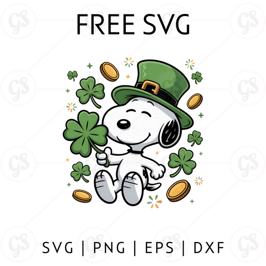 Lucky Snoopy Shamrock SVG Free | Cute Snoopy with Coins and Clovers for Cricut & Silhouette