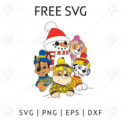 Paw Patrol Christmas SVG Free | Winter Snowman Puppy Design for Cricut & Silhouette