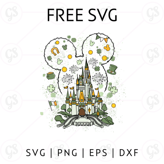 St Patrick’s Day Castle Mouse SVG Free | Lucky Shamrock Disney Style Cut File for Cricut & Silhouette