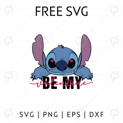 Stitch Be Mine SVG Free | Valentine Quote Character Cut File for Cricut & Silhouette