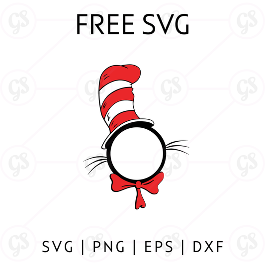 Cat in the Hat Face SVG Free | Dr. Seuss Hat & Bow Cut File for Cricut & Silhouette