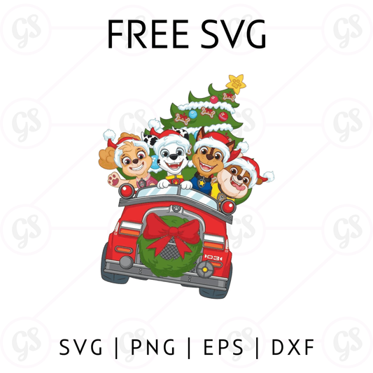 Paw Patrol Christmas SVG Free | Holiday Firetruck Ride Cut File for Cricut & Silhouette