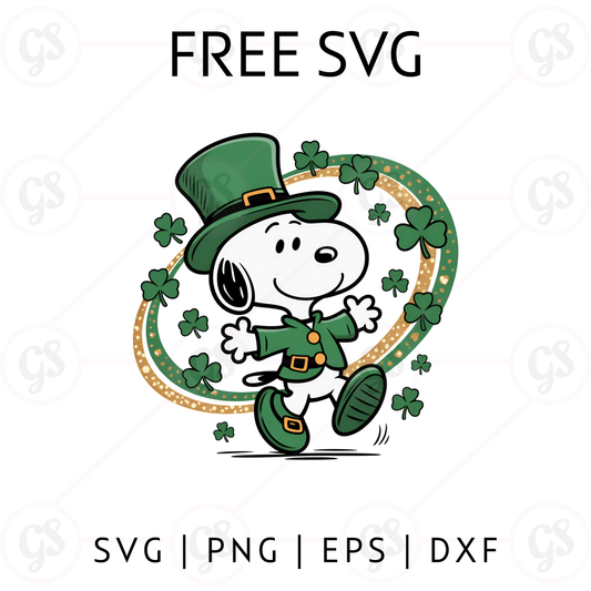 Snoopy Leprechaun Wreath SVG Free | Dancing Snoopy Shamrock Frame for Cricut & Silhouette