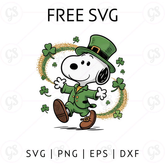 Snoopy St Patrick’s Day SVG Free | Walking Leprechaun Snoopy with Shamrocks for Cricut & Silhouette