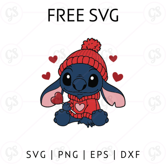 Stitch Valentine Winter SVG Free | Cozy Hat Love Design for Cricut & Silhouette