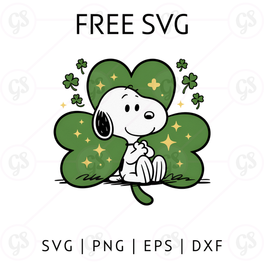 Lucky Snoopy Clover SVG Free | Snoopy Hugging Shamrock Cut File for Cricut & Silhouette
