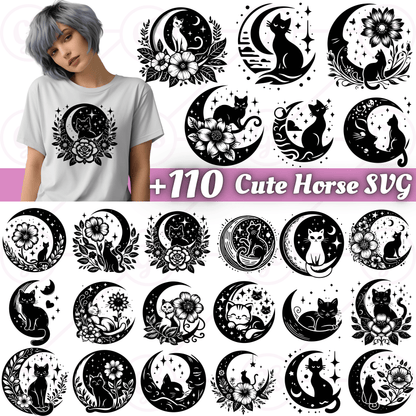 110+ Cat & Moon Phases SVG Bundle – Mystical Black Cat Cut Files