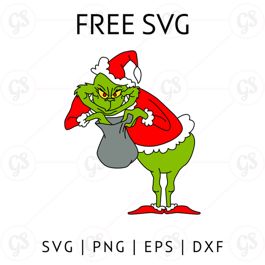 Grinch SVG Free | Grinch Carrying Santa Bag for Cricut & Silhouette