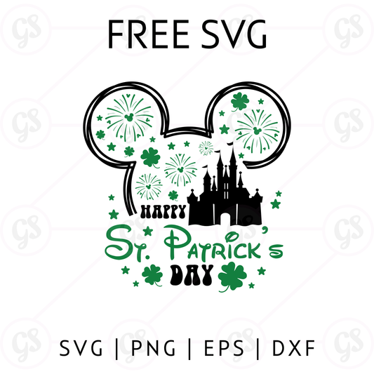 Happy St Patrick’s Day Mickey SVG Free | Castle Fireworks Cut File for Cricut & Silhouette