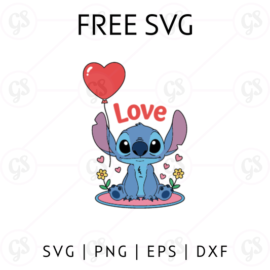 Stitch Love Heart SVG Free | Sweet Valentine Character Cut File for Cricut & Silhouette