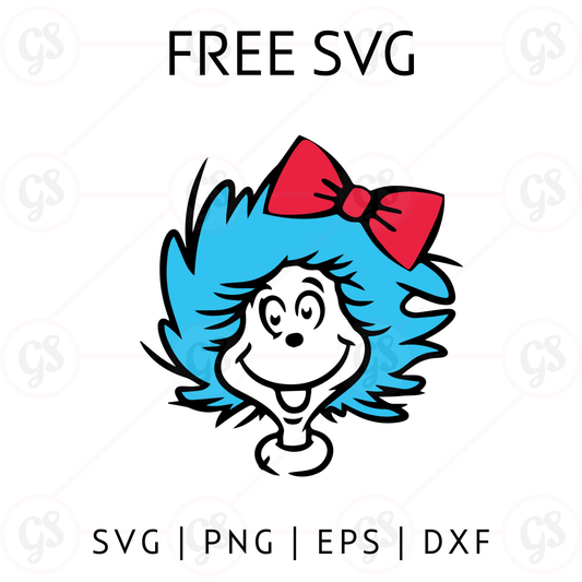 Thing Girl Face SVG Free | Cute Blue Hair Character Cut File for Cricut & Silhouette
