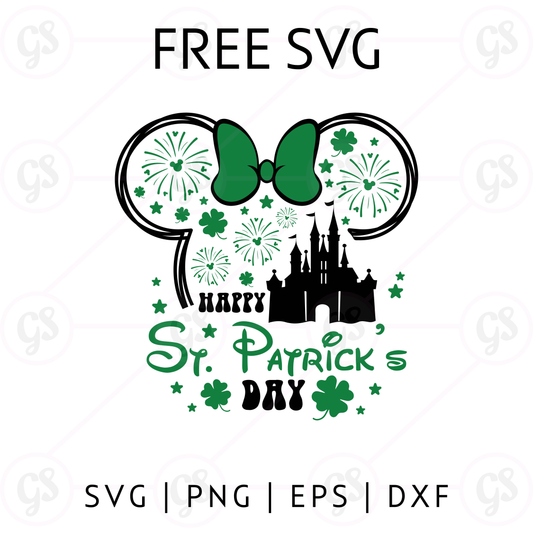 Happy St Patrick’s Day Minnie SVG Free | Shamrock Bow Castle Cut File for Cricut & Silhouette