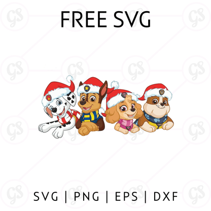 Paw Patrol Christmas SVG Free | Cute Santa Puppies Sitting Cut File for Cricut & Silhouette