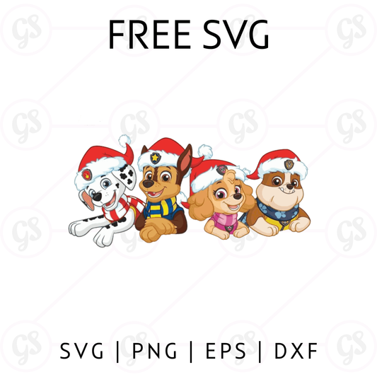 Paw Patrol Christmas SVG Free | Cute Santa Puppies Sitting Cut File for Cricut & Silhouette
