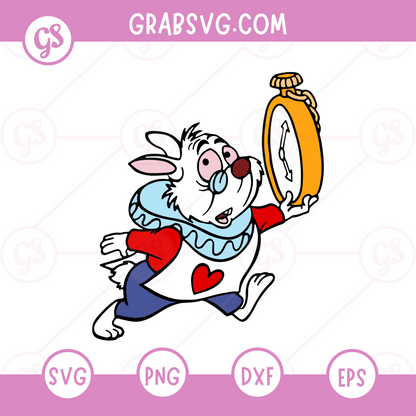 White Rabbit in Heart Suit SVG Free | Wonderland Clock Watch Cut File for Cricut & Silhouette