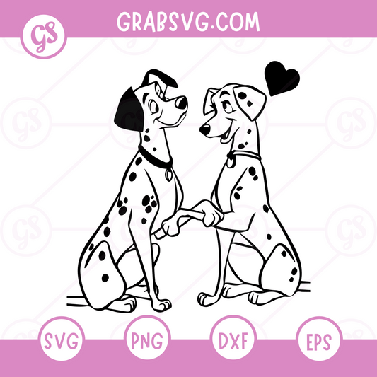 101 Dalmatians SVG Free | Romantic Dalmatian Couple with Heart for Cricut & Silhouette