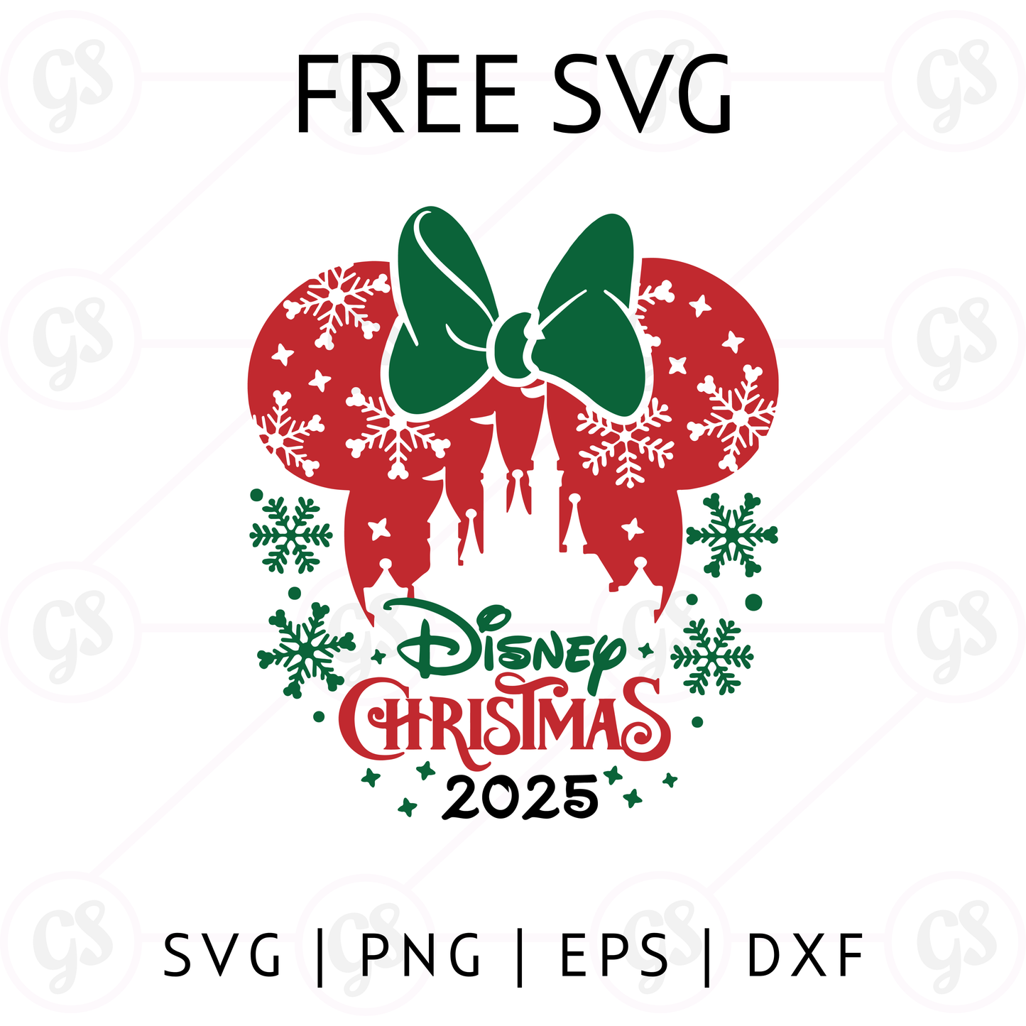Disney Christmas Minnie 2025 SVG Free | Bow Castle Holiday Design for Cricut & Silhouette