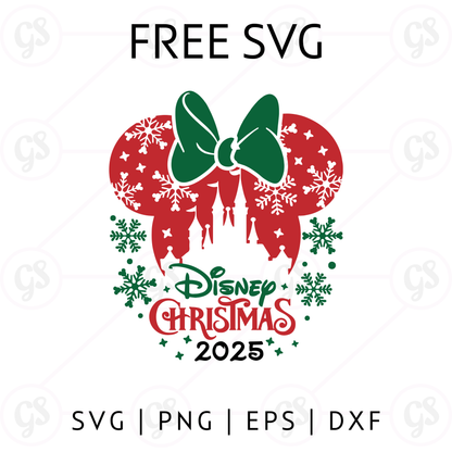 Disney Christmas Minnie 2025 SVG Free | Bow Castle Holiday Design for Cricut & Silhouette