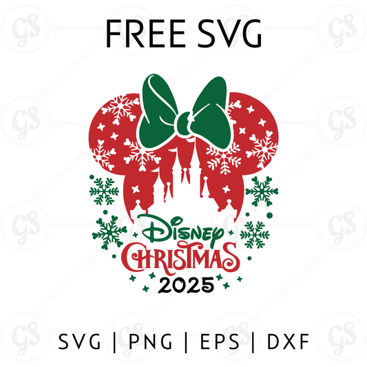 Disney Christmas Minnie 2025 SVG Free | Bow Castle Holiday Design for Cricut & Silhouette