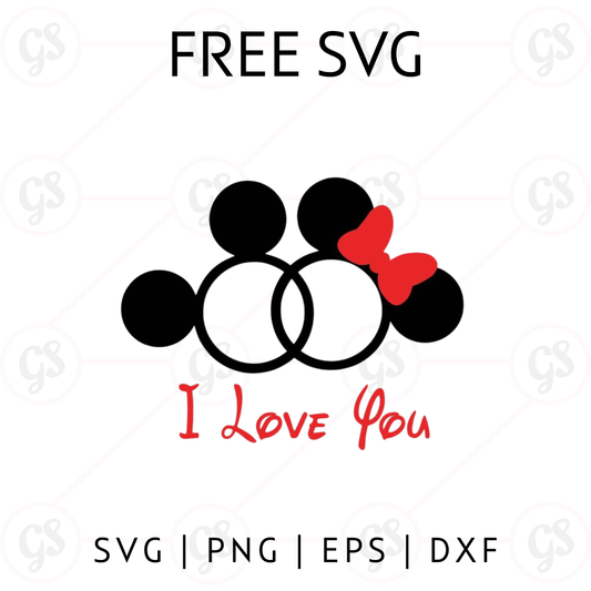 Mickey Minnie I Love You SVG Free | Romantic Cricut Cut File