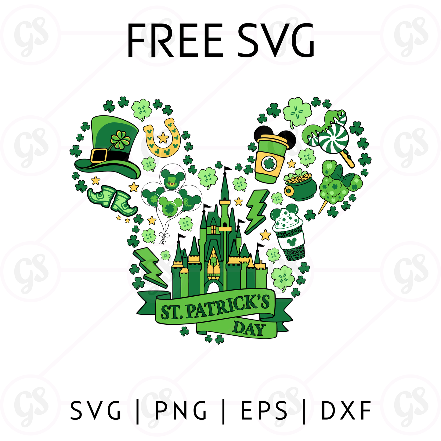 St Patrick’s Day Icons Mickey SVG Free | Lucky Clover Castle Cut File for Cricut & Silhouette