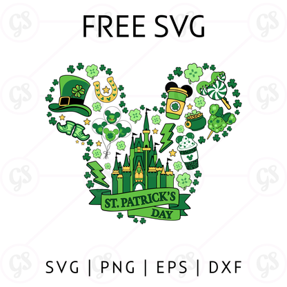 St Patrick’s Day Icons Mickey SVG Free | Lucky Clover Castle Cut File for Cricut & Silhouette