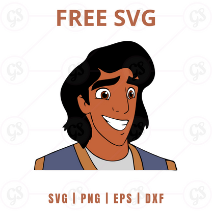 Aladdin SVG Free | Smiling Cartoon Character Face for Cricut & Silhouette