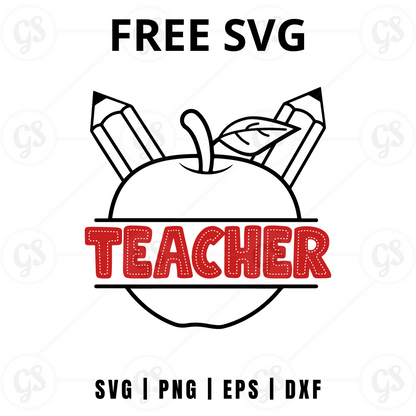 Teacher SVG Free | Apple with Pencil Outline Design for Cricut & Silhouette