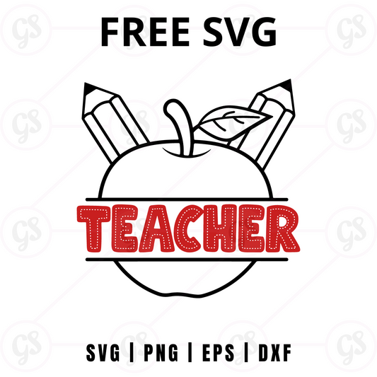 Teacher SVG Free | Apple with Pencil Outline Design for Cricut & Silhouette